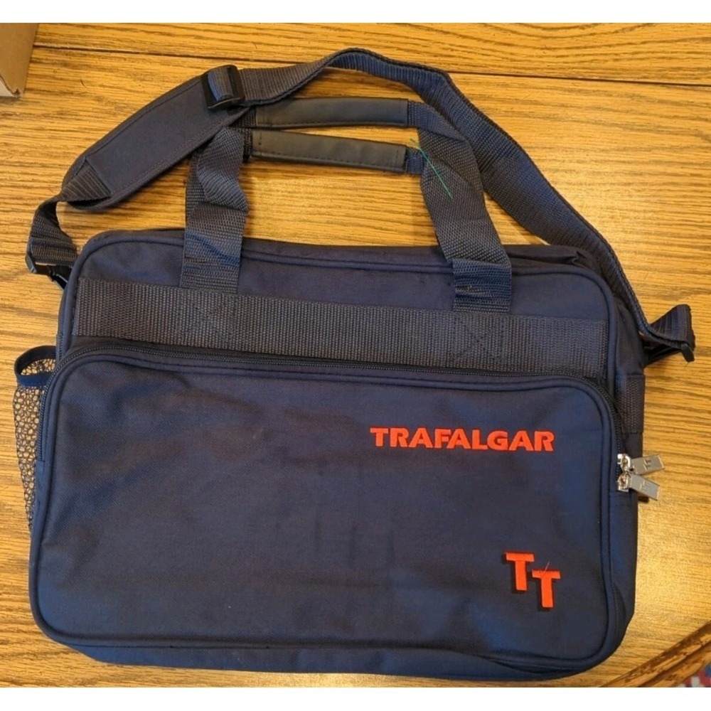 Trafalgar‎ Crossbody or Hand-Carry On Tote Bag Mens Navy Blue Embroidered